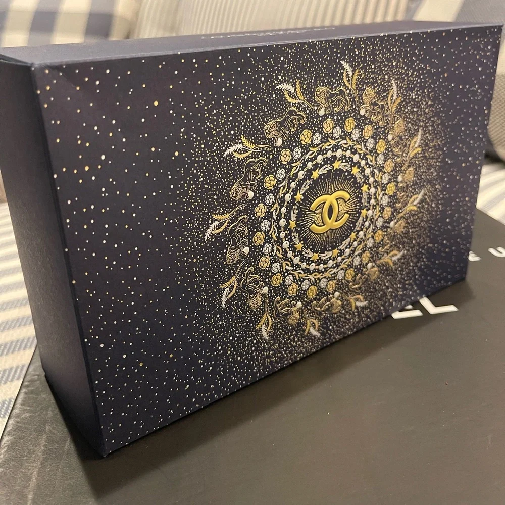 Chanel Black TWEED Cosmetic Case with Gold Accents